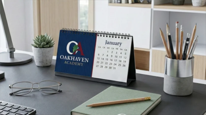 personalized spiral-bound desk calendar for academic year planning and scheduling