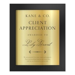 Economy Black Framed Print 8"x10" with Gold Appreciation design