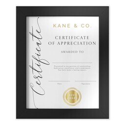 Economy Black Framed Print 8"x10" with Modern Certificate design